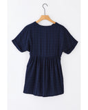 Azura Exchange Navy Plaid Print V Neck Short Sleeve Shirt - M