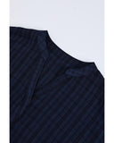 Azura Exchange Navy Plaid Print V Neck Short Sleeve Shirt - S