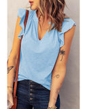 Azura Exchange Solid V Neck Butterfly Sleeve Tee - M