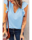 Azura Exchange Solid V Neck Butterfly Sleeve Tee - M