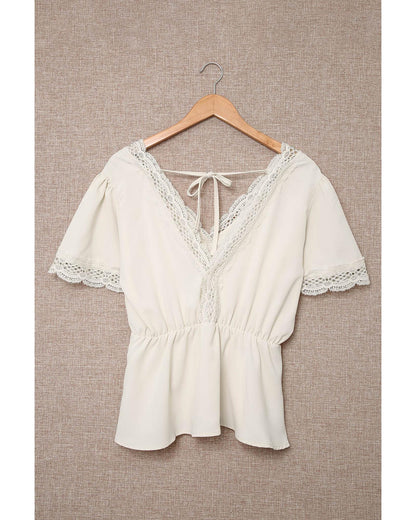 Azura Exchange Lace Splicing V Neck Blouse - S