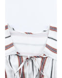 Azura Exchange Loose V Neck Short Sleeve Top with Striped Print - L