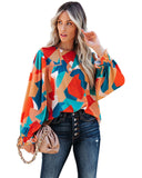 Azura Exchange Abstract Pattern Ruffled Puff Sleeve Blouse - S