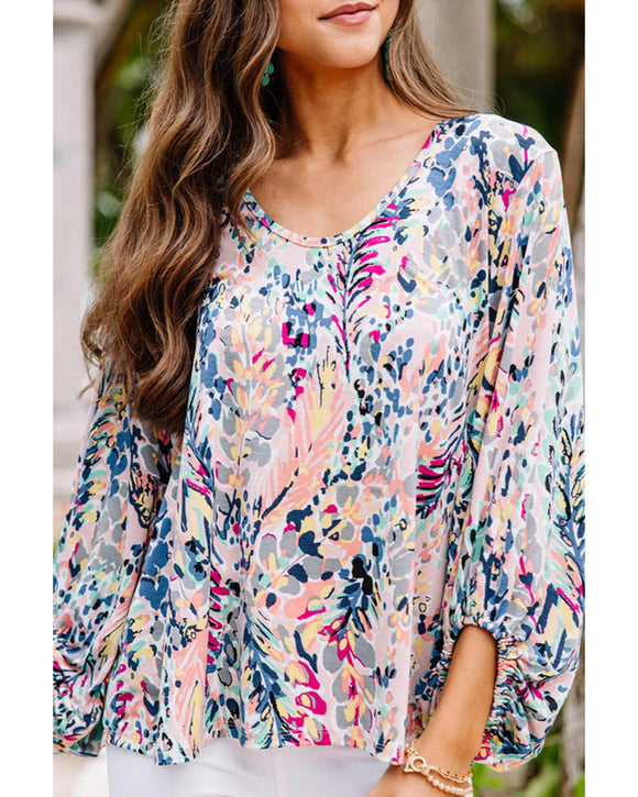Azura Exchange Puffy Sleeve Floral Print Blouse - M