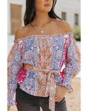 Cheeky X by Azura Exchange Bohemian Floral Print Off Shoulder Blouse - S