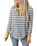 Azura Exchange Button Neck Striped Knit Long Sleeve Top - XL