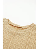 Azura Exchange Puffy Sleeve Khaki Textured Knit Top - L