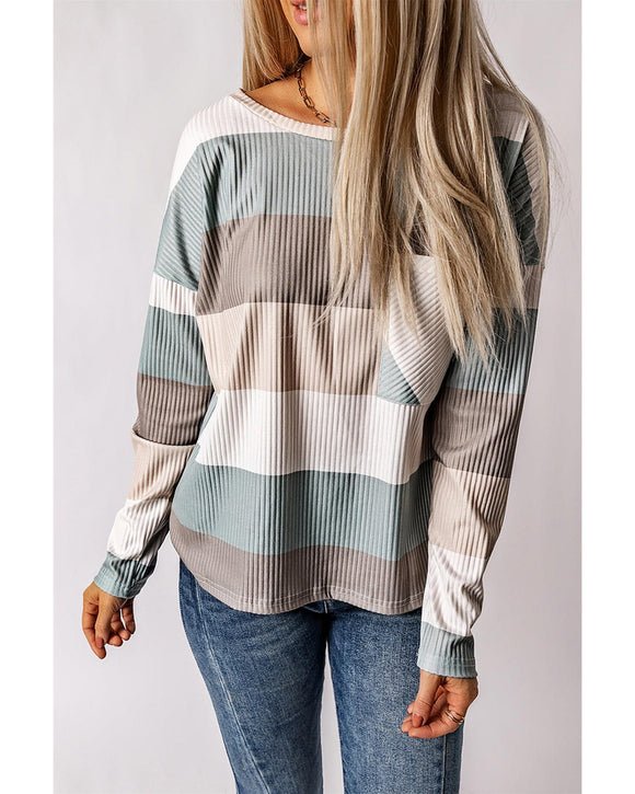 Azura Exchange Ribbed Color Block Long Sleeve Top with Pocket - 2XL