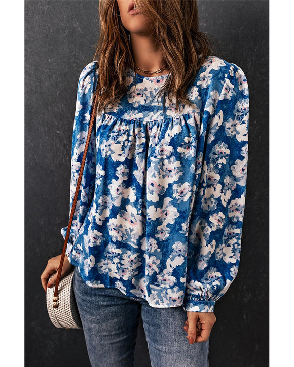 Azura Exchange Floral Print Puffy Sleeve Blouse - L