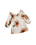Azura Exchange Floral Off Shoulder Blouse with Ruffled Details and Tassel Tie - L