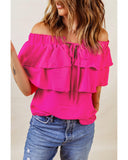 Azura Exchange Lace Up Off Shoulder Ruffle Tiered Blouse - 2XL