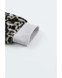 Azura Exchange Leopard Contrast Sleeve Colorblock Waffle Knit Top - M