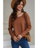 Azura Exchange Waffle Knit Splicing Buttons Long Sleeve Top - S