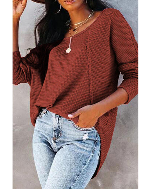 Azura Exchange Spliced Waffle Knit Long Sleeve Top with Button Detail - L