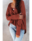 Azura Exchange Spliced Waffle Knit Long Sleeve Top with Button Detail - L