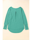 Azura Exchange Waffle Knit Splicing Buttons Top - S