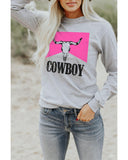 Azura Exchange Color Block Long Sleeve Top with Cowboy Steer Skull Print - S