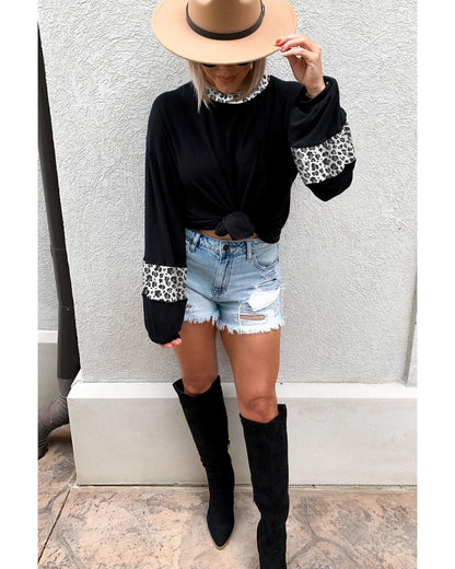 Azura Exchange Leopard Print Balloon Sleeve Top - XL