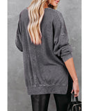 Azura Exchange Waffle Knit Side Slit Pullover Top - S