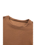 Azura Exchange Ribbed Knit Ruffled Short Sleeve T-Shirt - L