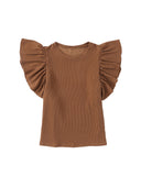 Azura Exchange Ribbed Knit Ruffled Short Sleeve T-Shirt - L