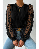 Azura Exchange Textured Knit Blouse with Floral Applique Mesh Sleeves - L
