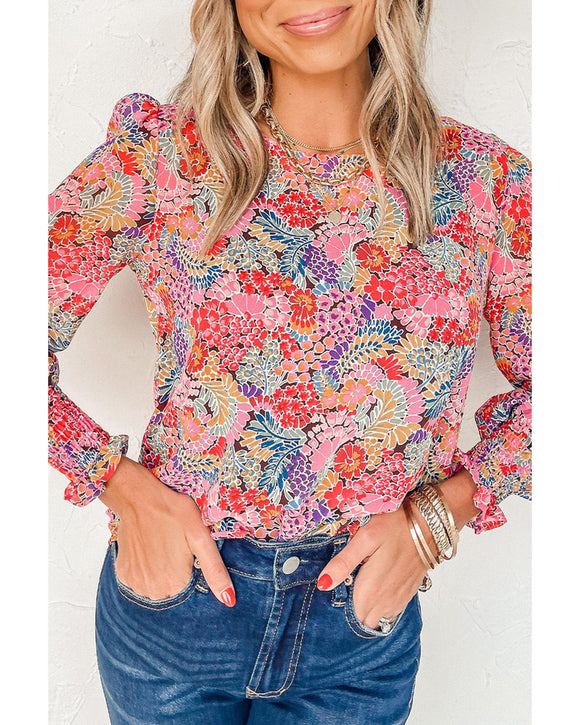 Azura Exchange Floral Puff Sleeve Blouse - L