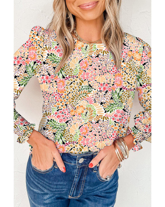Azura Exchange Floral Print Puff Sleeve Blouse - S