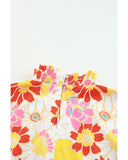 Azura Exchange Floral Flutter Sleeves Stand Collar Top - L