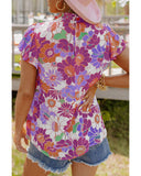 Azura Exchange Flutter Sleeves Floral Top with Stand Collar - S