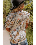 Azura Exchange Leopard Floral Print Puff Sleeve Blouse - L