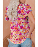 Azura Exchange Floral Print Top with Flutter Sleeves - S