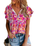 Azura Exchange Floral Print Top with Flutter Sleeves - S