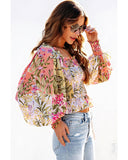 Azura Exchange Floral Square Neck Blouse with Frilled Trim - M