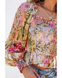 Azura Exchange Floral Square Neck Blouse with Frilled Trim - M