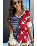 Azura Exchange Stripes Stars Print Knit Short Sleeves Top - M