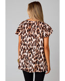 Azura Exchange Leopard/Abstract Print V Neck Top with Flutter Sleeves - S