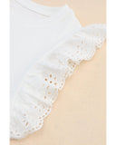 Azura Exchange Lace Flutter Sleeve Ruffled Ribbed Blouse - L