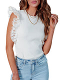 Azura Exchange Lace Flutter Sleeve Ruffled Ribbed Blouse - L