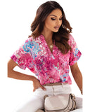 Azura Exchange Abstract Floral Print Notch V Neck Blouse - XL