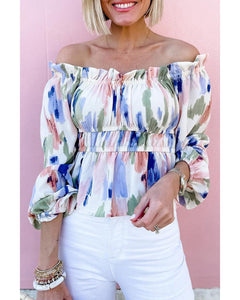 Azura Exchange Abstract Print Frill Off Shoulder Blouse - L