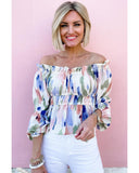 Azura Exchange Abstract Print Frill Off Shoulder Blouse - L
