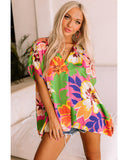 Azura Exchange Loose Fit Floral Print V Neck Tunic Blouse - S