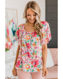 Azura Exchange Watercolor Floral Ruffle Sleeve Blouse - S