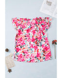 Azura Exchange Ruffle Flutter Sleeve Floral Print Blouse - L