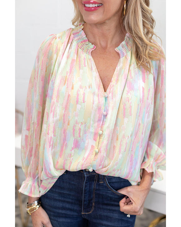Azura Exchange Abstract Print Frilled Buttoned Shirt - S