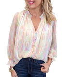 Azura Exchange Abstract Print Frilled Buttoned Shirt - XL