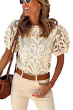 Azura Exchange Lace Hollowed Puff Sleeve Blouse - L