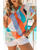 Azura Exchange Irregular Color Block Printed Short Sleeve Blouse - L