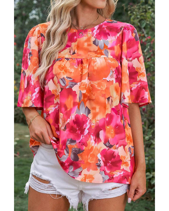 Azura Exchange Wide Sleeve Floral Print Blouse - L